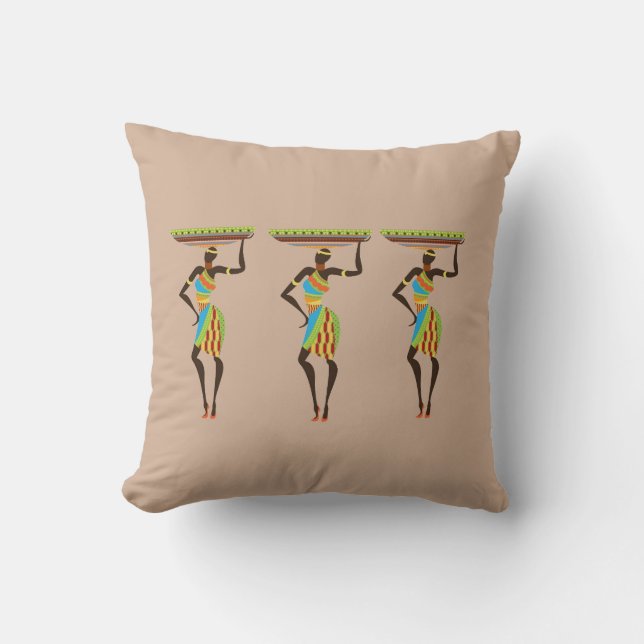 African Ladies with basket Tribal Art Throw Pillow (Front)