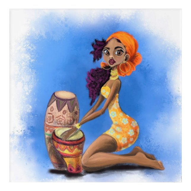 African Lady Drummer Acrylic Print (Front)