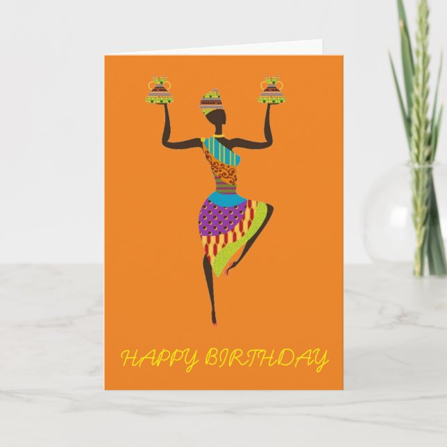 African lady tribal art birthday card (Front)