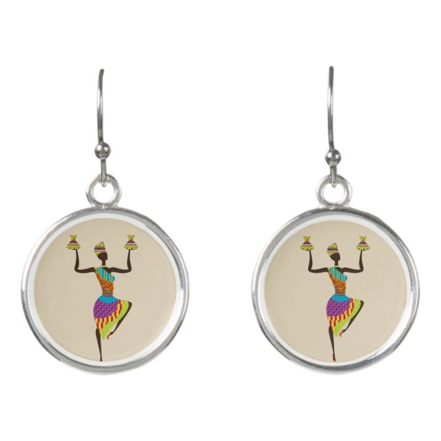 African lady tribal art earrings (Front)