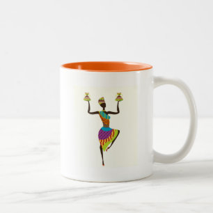 African lady tribal art Two-Tone coffee mug