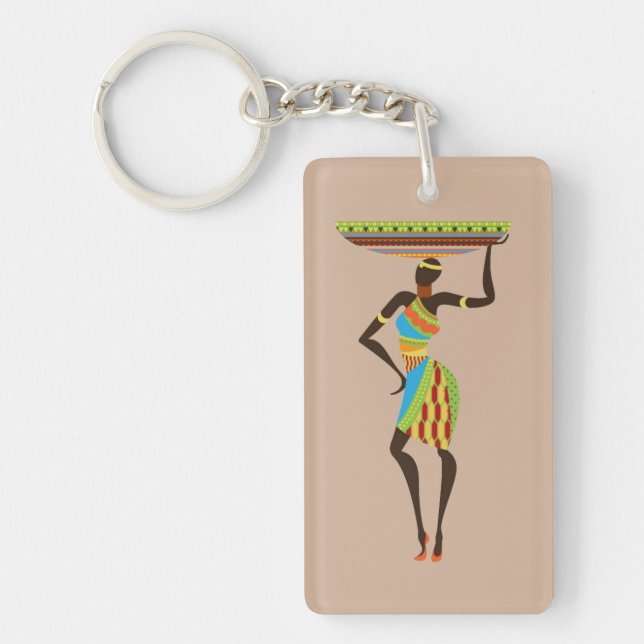African Lady with basket tribal art Keychain (Front)