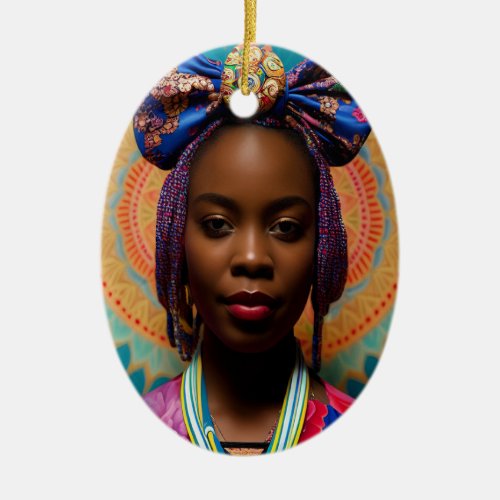 African lady with big bow and medallion ceramic ornament