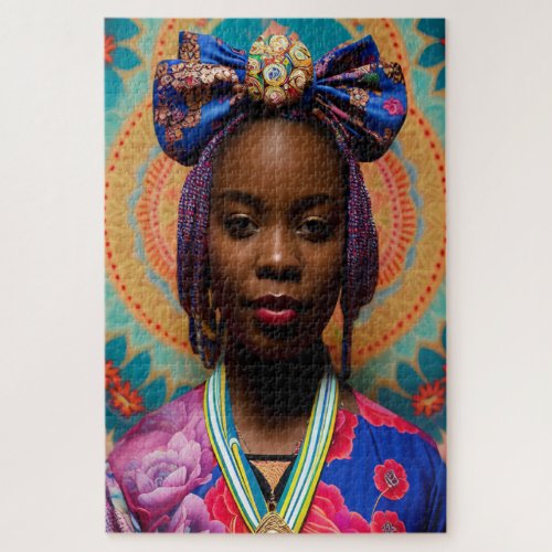 African lady with big bow and medallion jigsaw puzzle