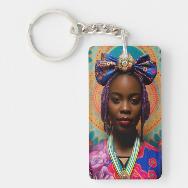 African lady with big bow and medallion keychain (Front)