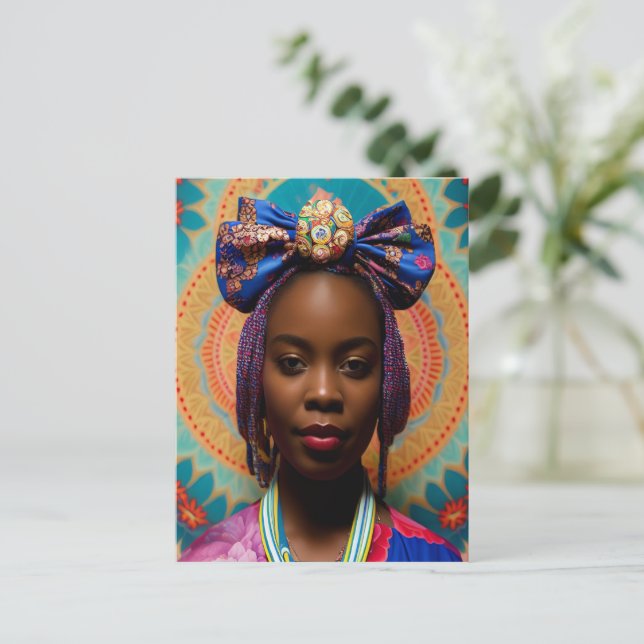 African lady with big bow and medallion postcard (Standing Front)