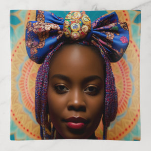 African lady with big bow and medallion trinket tray