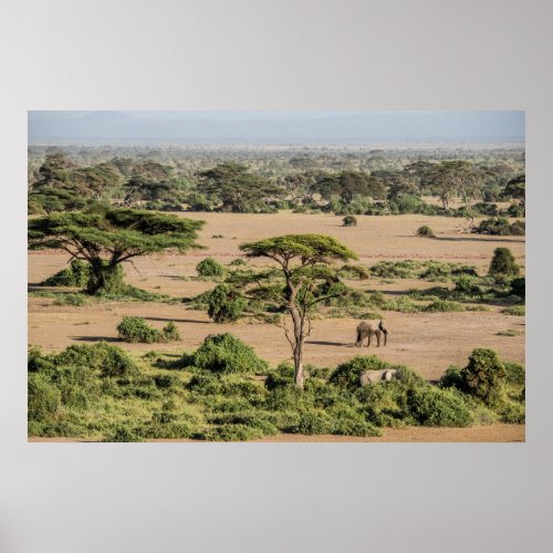 African Landscape with Elephant Poster