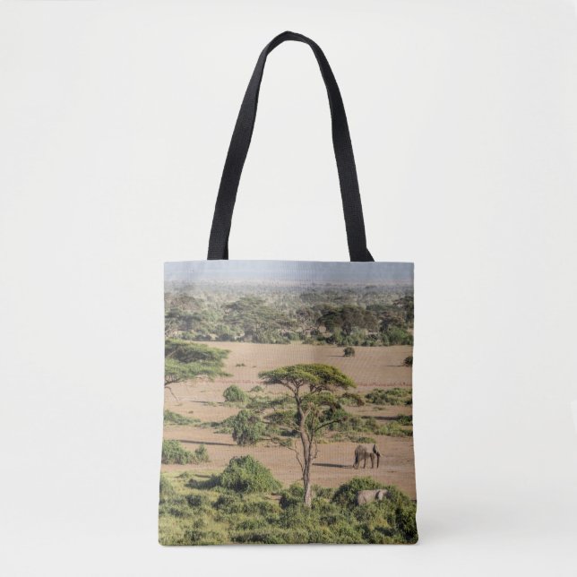 African Landscape with Elephant Tote Bag (Front)