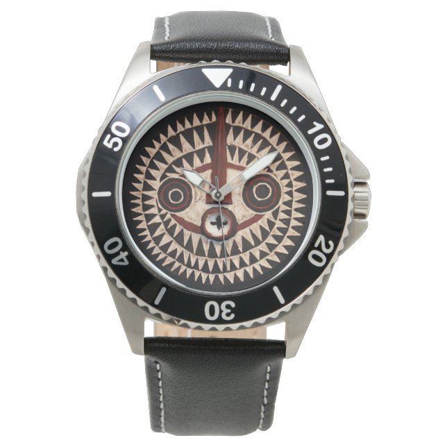 African Leather WristWatch - Tribal Mask Watch (Front)