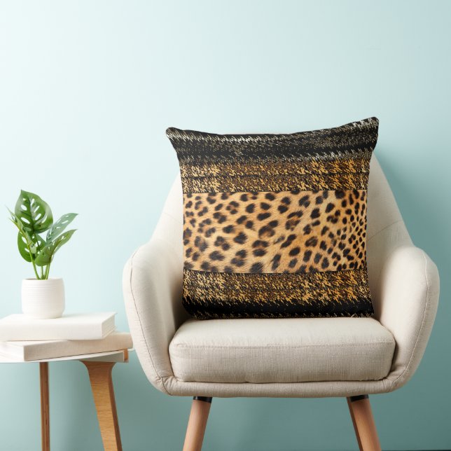 African Leopard and Zig Zag Print Throw Pillow (Chair)
