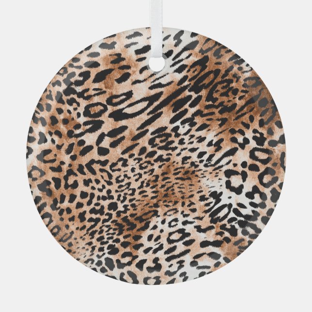 African Leopard Print Seamless Glass Ornament (Front)