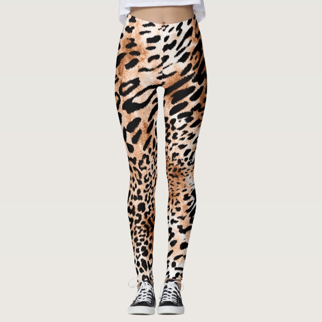 African Leopard Print Seamless Leggings (Front)