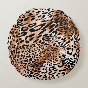 African Leopard Print Seamless Round Pillow