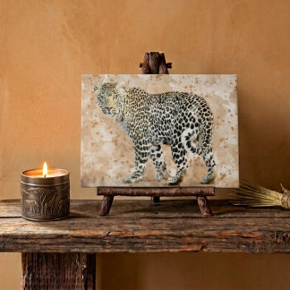 African Leopard Watercolor Wildlife Painting Faux Canvas Print