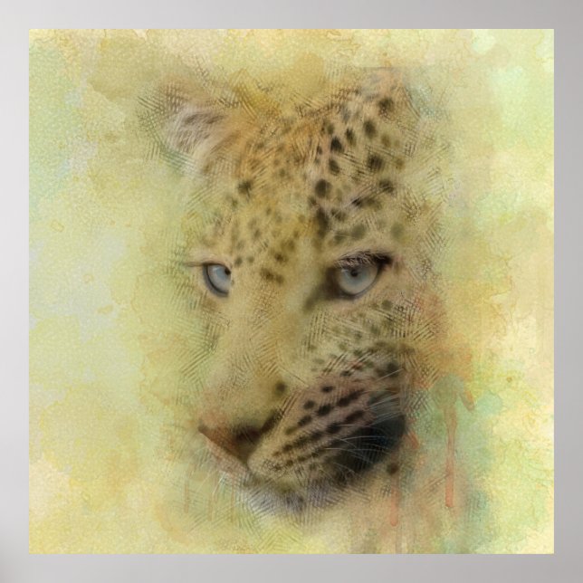  African Leopard Wildlife Watercolor Portrait Poster (Front)