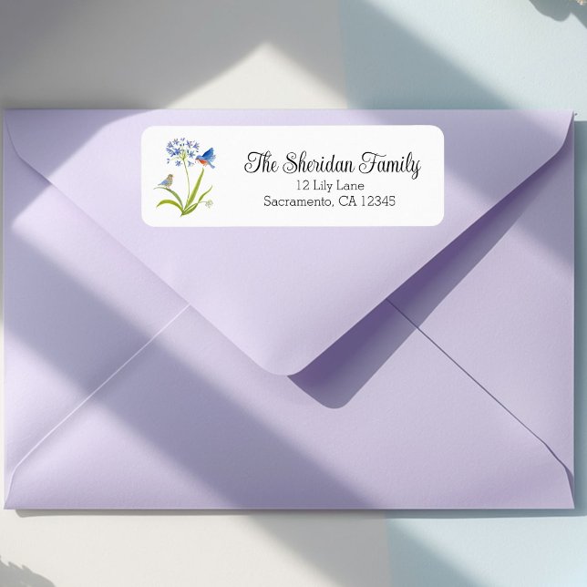 African Lily with Bluebird Mother and Baby Address Label (Creator Uploaded)