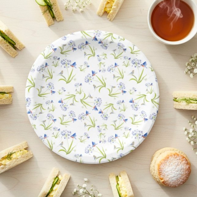 African Lily with Bluebird Mother and Baby Paper Plates (Creator Uploaded)