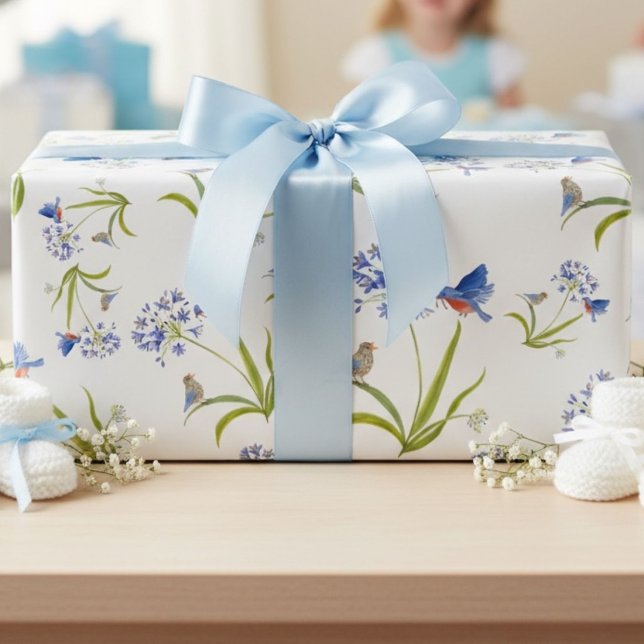 African Lily with Bluebird Mother and Baby Wrapping Paper (Creator Uploaded)