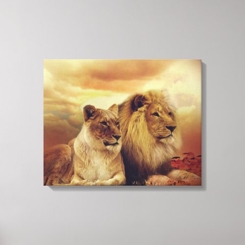 African Lion And Lioness Canvas Print