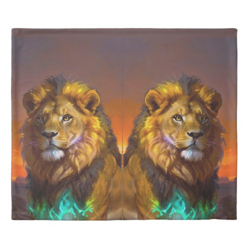 African Lion at Sunrise Duvet Cover