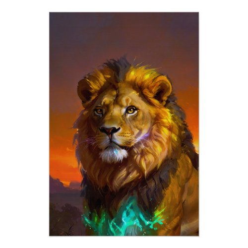 African Lion at Sunrise Poster