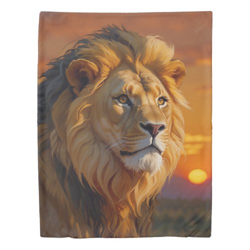 African Lion at Sunset Duvet Cover