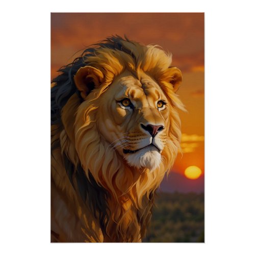 African Lion at Sunset Poster