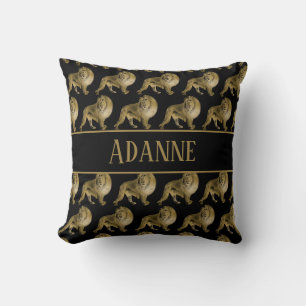 African Lion Black and Gold Throw Pillow
