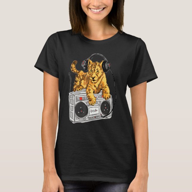 African Lion Cub Boombox Blaster Hip Hop  By Zamir T-Shirt (Front)