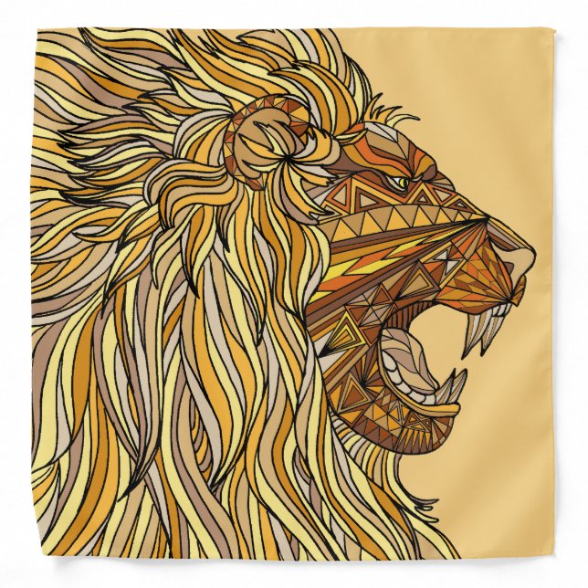 African Lion head earth tones brown gold tan Bandana (Front)