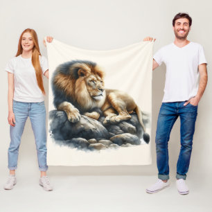African Lion in Watercolor Fleece Blanket