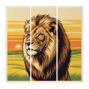 African Lion King Triptych
