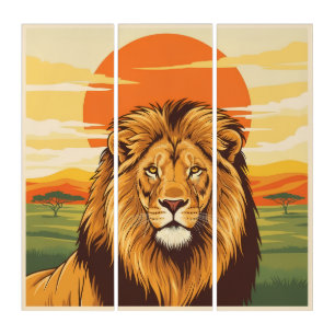 African Lion King Triptych