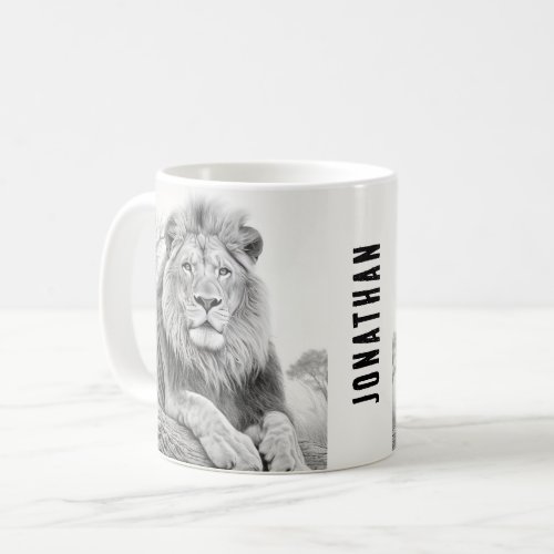 African Lion Pencil Drawing Coffee Mug