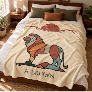 African Lion Personalized Sherpa Blanket