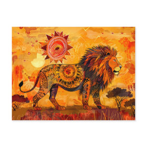 African lion portrait in tribal style holiday postcard