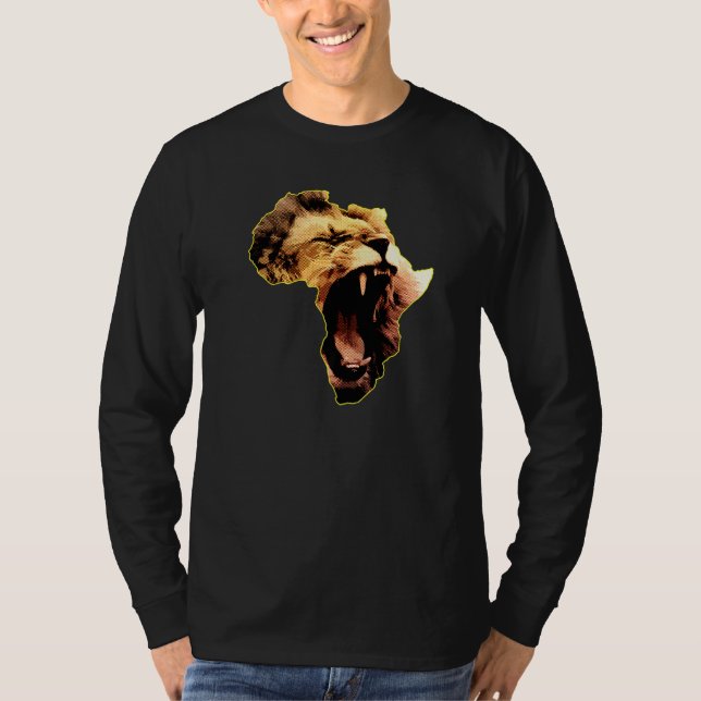 African Lion Roaring Safari Culture Africa Map   T-Shirt (Front)