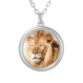 African lion silver plated necklace