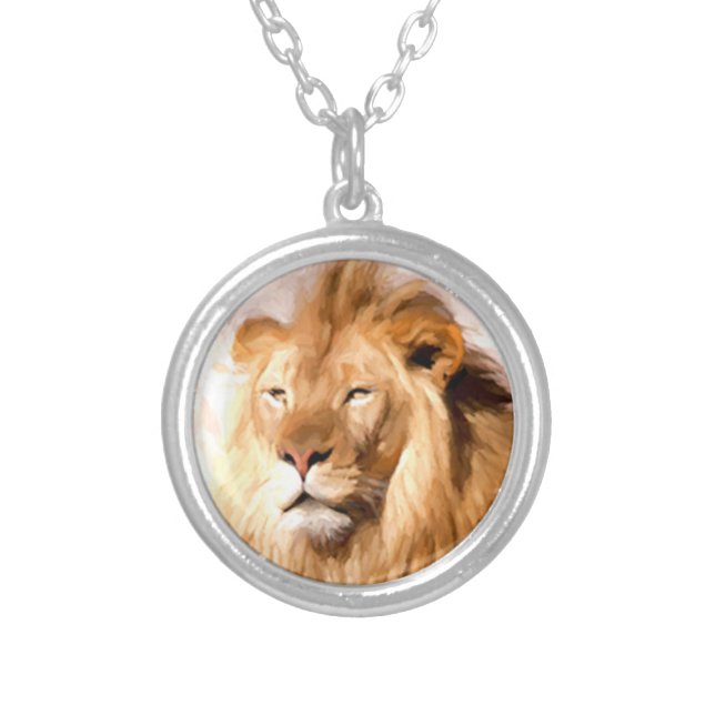 African lion silver plated necklace (Front)