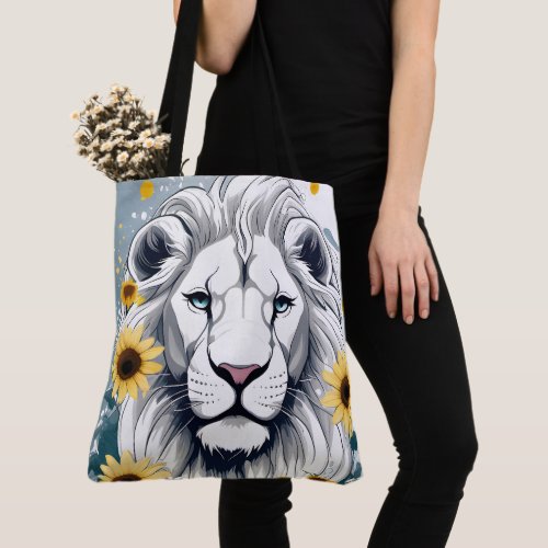 African Lion Sunflower Design Wildlife Safari Lion Tote Bag