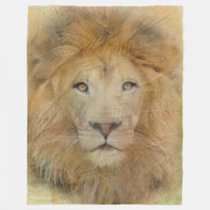  African Lion Wildlife Watercolor Portrait Fleece  Blanket