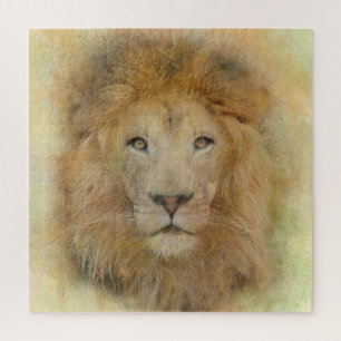 African Lion Wildlife Watercolor Portrait Jigsaw Puzzle