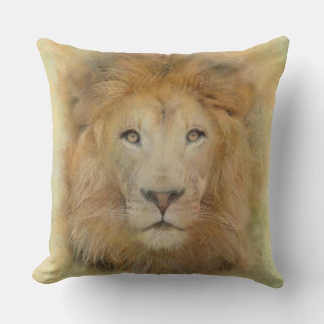  African Lion Wildlife Watercolor Portrait Stainle Throw Pillow (Front)