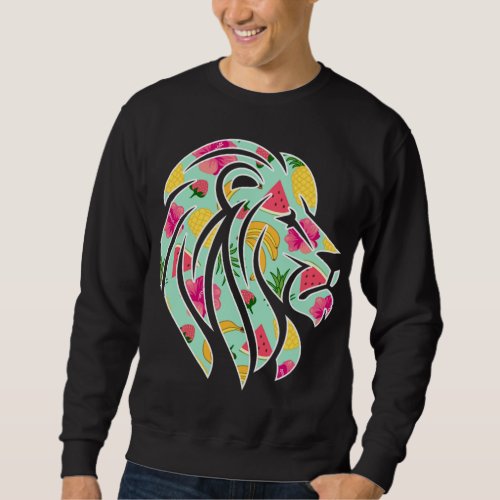 African Lion with Tropical Fruit Pattern Sweatshirt