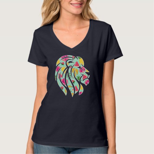 African Lion with Tropical Fruit Pattern T_Shirt