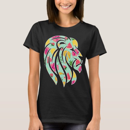 African Lion with Tropical Fruit Pattern T_Shirt