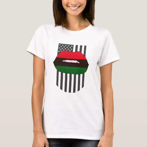 African Lips Red Green Black History Month   T_Shirt