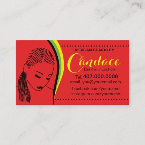 African Loctician Hair Braider Salon Business Card