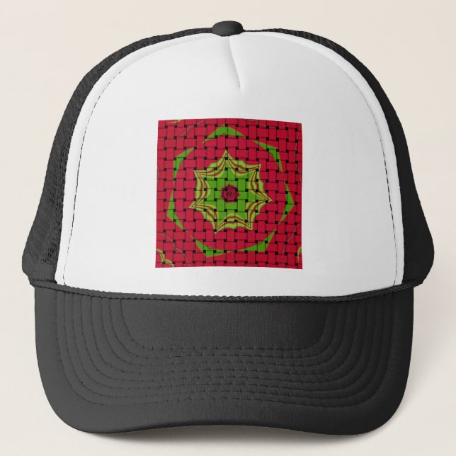 African Lovely Woven Red and Lemon Green Design Trucker Hat (Front)